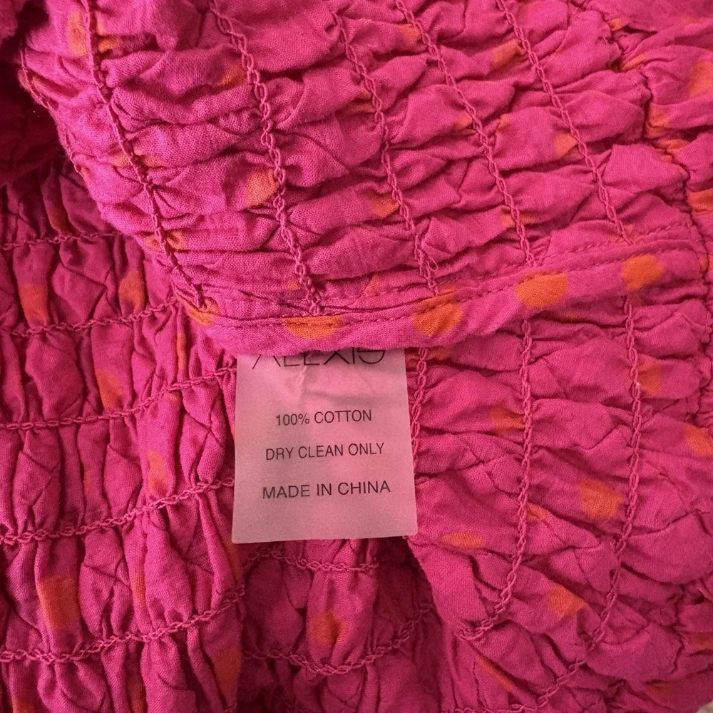 Alexis Marilena Smocked Dress Womens Small Pink Polka Dot Off Shoulder